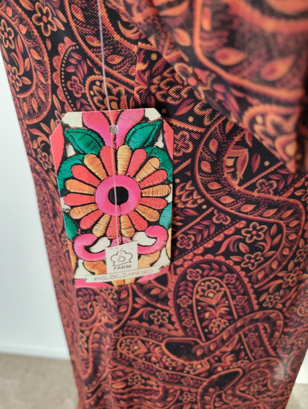 Farm Rio Mesh Dress Mock Neck Anthropologie Printed Paisley Midi Brown Size M - Picture 4 of 6
